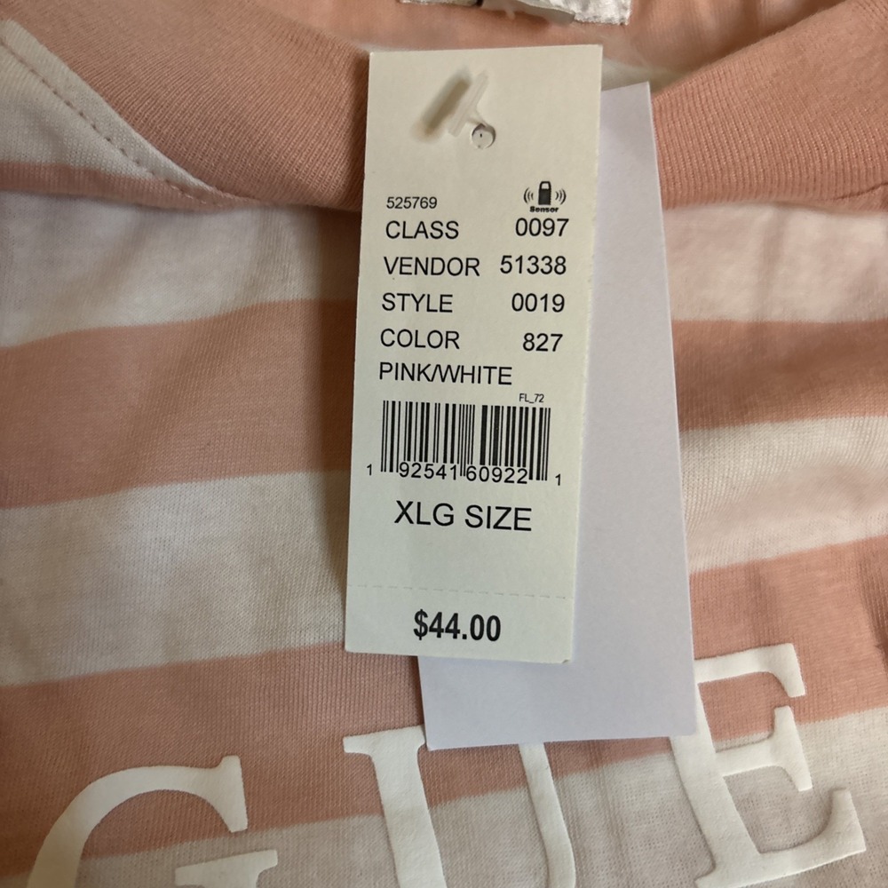 VTG‎ NEW** Guess Los Angeles Mens Pink White Stripe Short Sleeve TShirt Size xL - Picture 3 of 5
